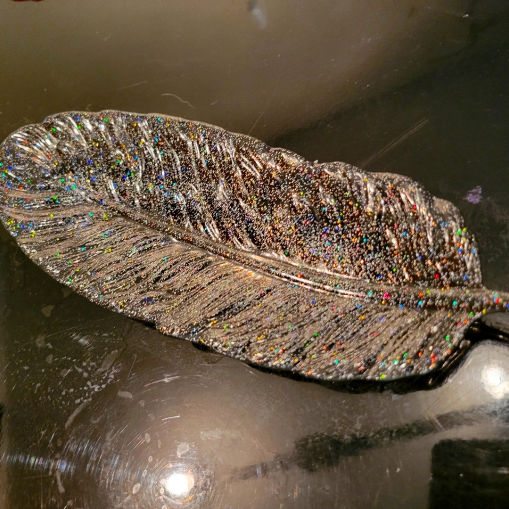 Hand poured resin feather tray